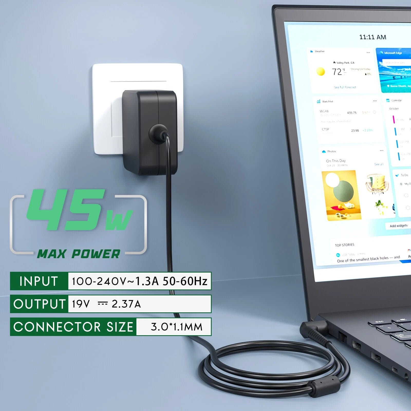 45W 19V 2.37A Laptop Charger Adapter For Samsung Series 5/7/9 Notebook XE700T1A
