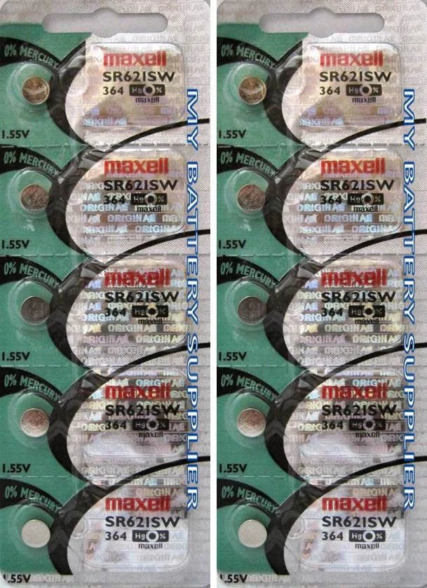10 Maxell 364 Button Cell 1.55V Batteries
