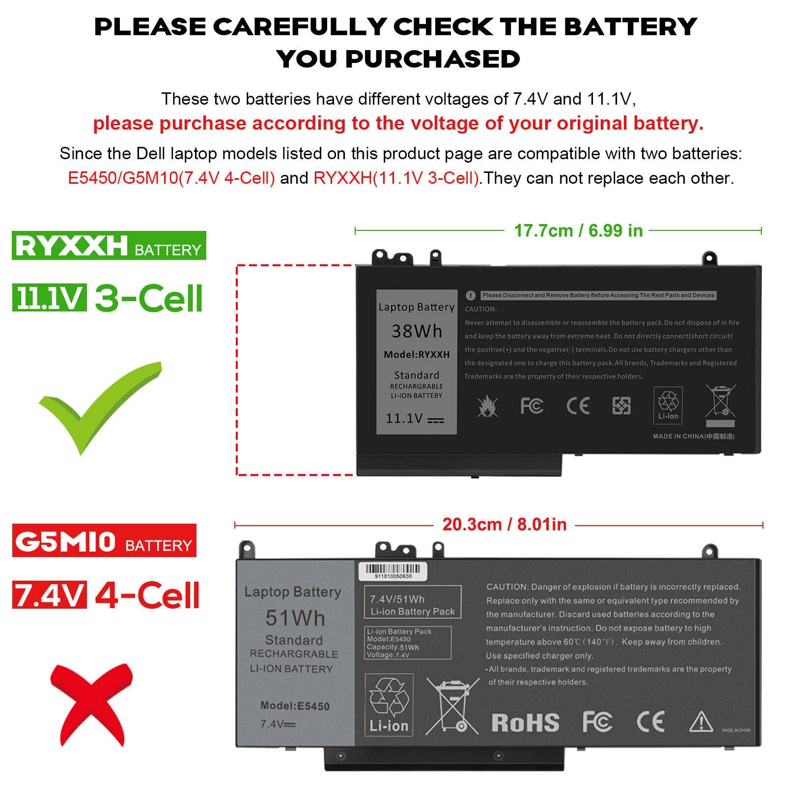 RYXXH Battery for Dell Latitude 12 5000 E3100 E3150 E3550 E5450 E5550 E5250 38Wh