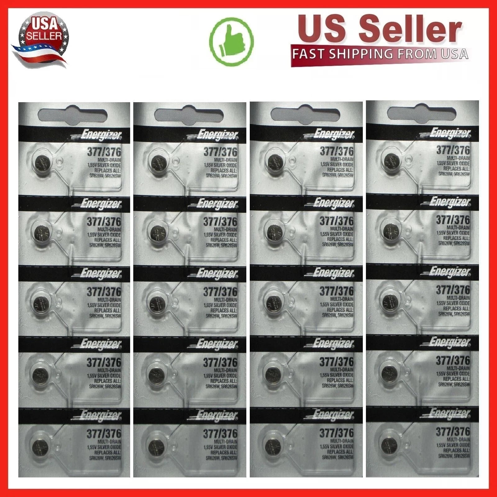 20 x FRESH Energizer 377 376 WATCH BATTERY SR626SW SR626W Silver Oxide Battery