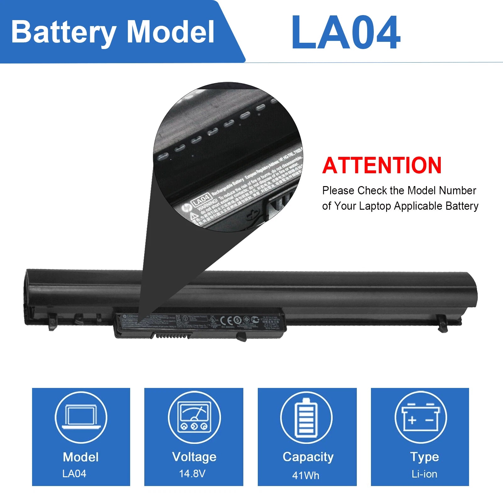 LA04 Battery for HP 15-F272WM 775625-121 776622-001 15-F271WM 776622-001 LAO3