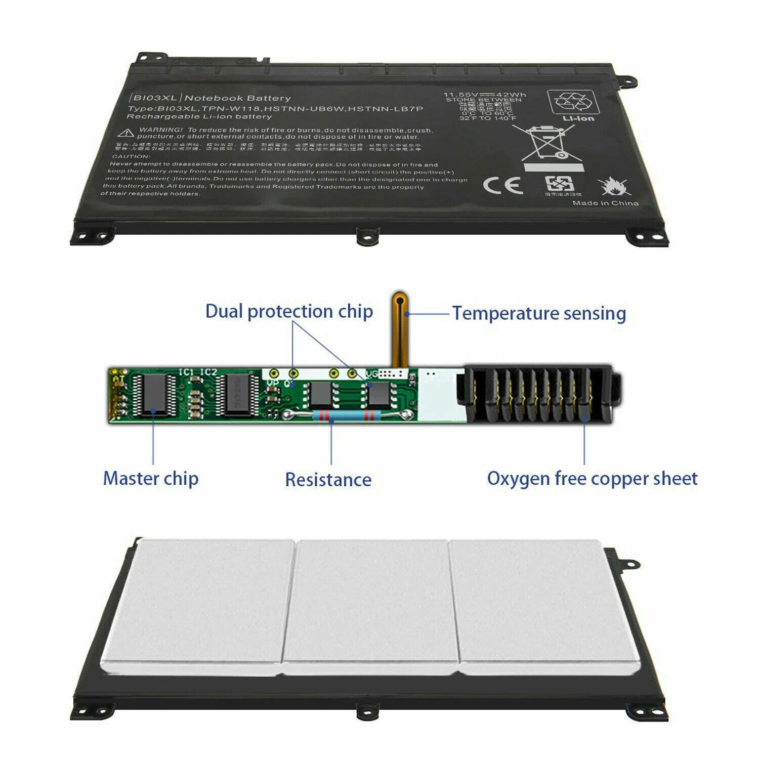 BI03XL ON03XL 844203-855 For HP STREAM 14-AX 13-U BATTERY 11.55V 42Wh 3610mAh