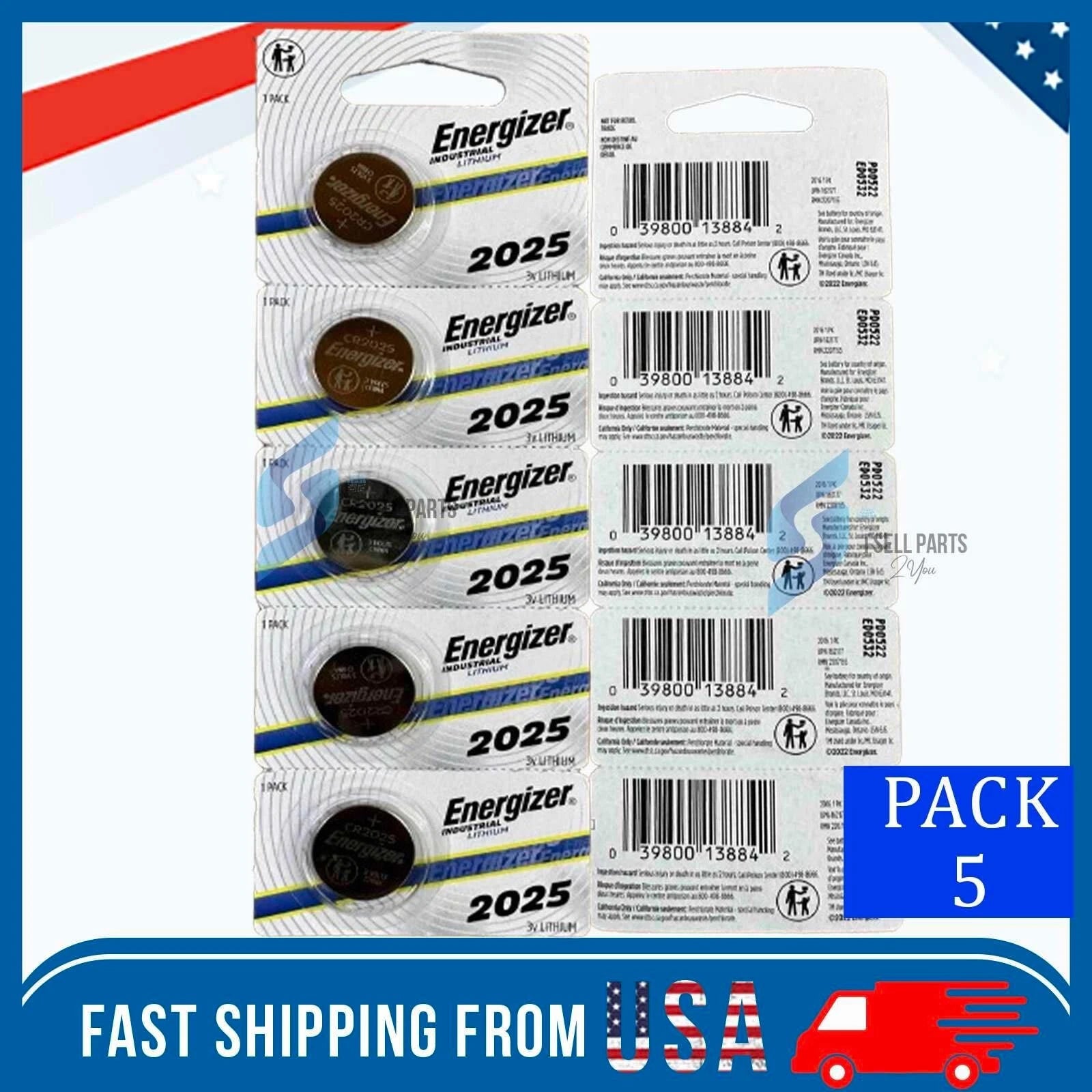 5 Pack Fresh Energizer ECR 2025 CR 2025 Lithium 3V Battery CR2025 Expire 2032