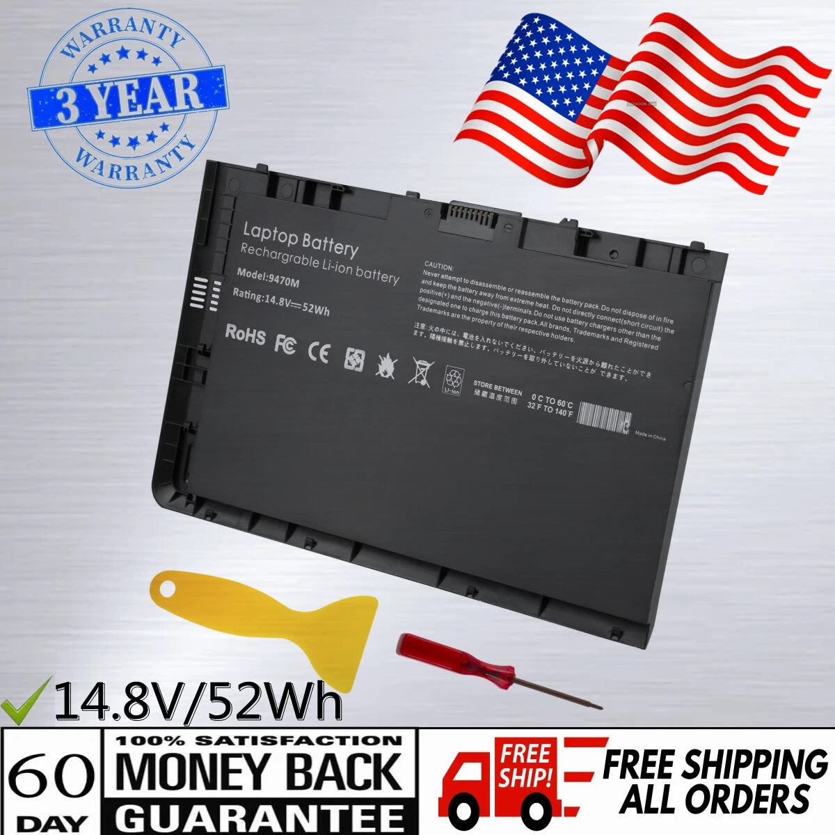 BT04XL Battery For HP EliteBook Folio 9470M 9480M 682962-001 687517-171 BA06