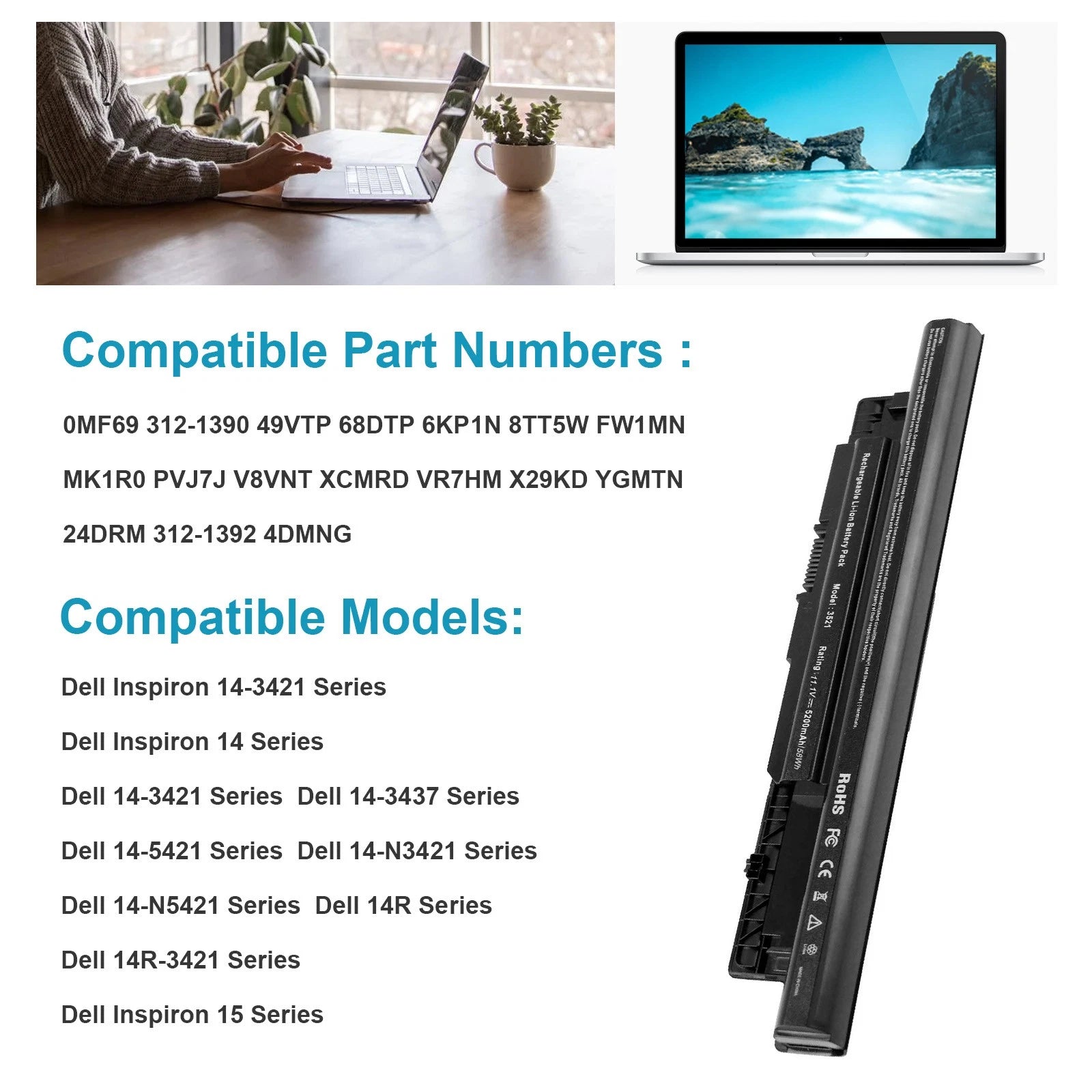 MR90Y XCMRD Battery For Dell Inspiron 14 3437 3442 3443 3421 /15 3543 3521 3542