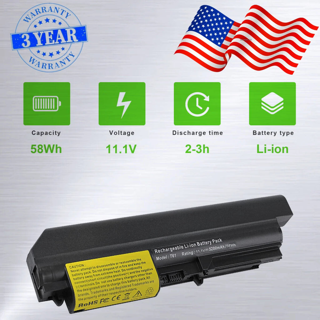42T5265 Battery for Lenovo ThinkPad T61 R61 T400 R400 T61P 14.1" widescreen