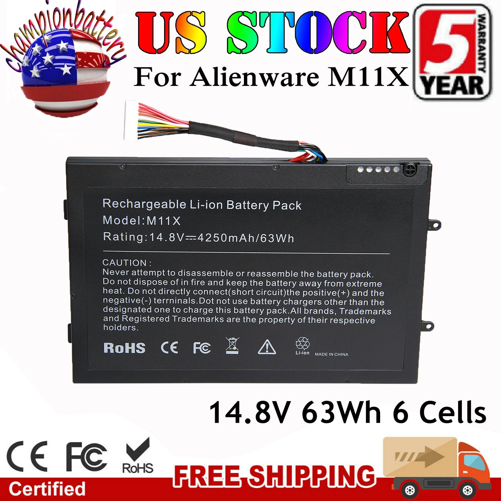 14.8V Battery For Dell Alienware M11x M14x R1 R2 8P6X6 KR-08P6X6 T7YJR P06T