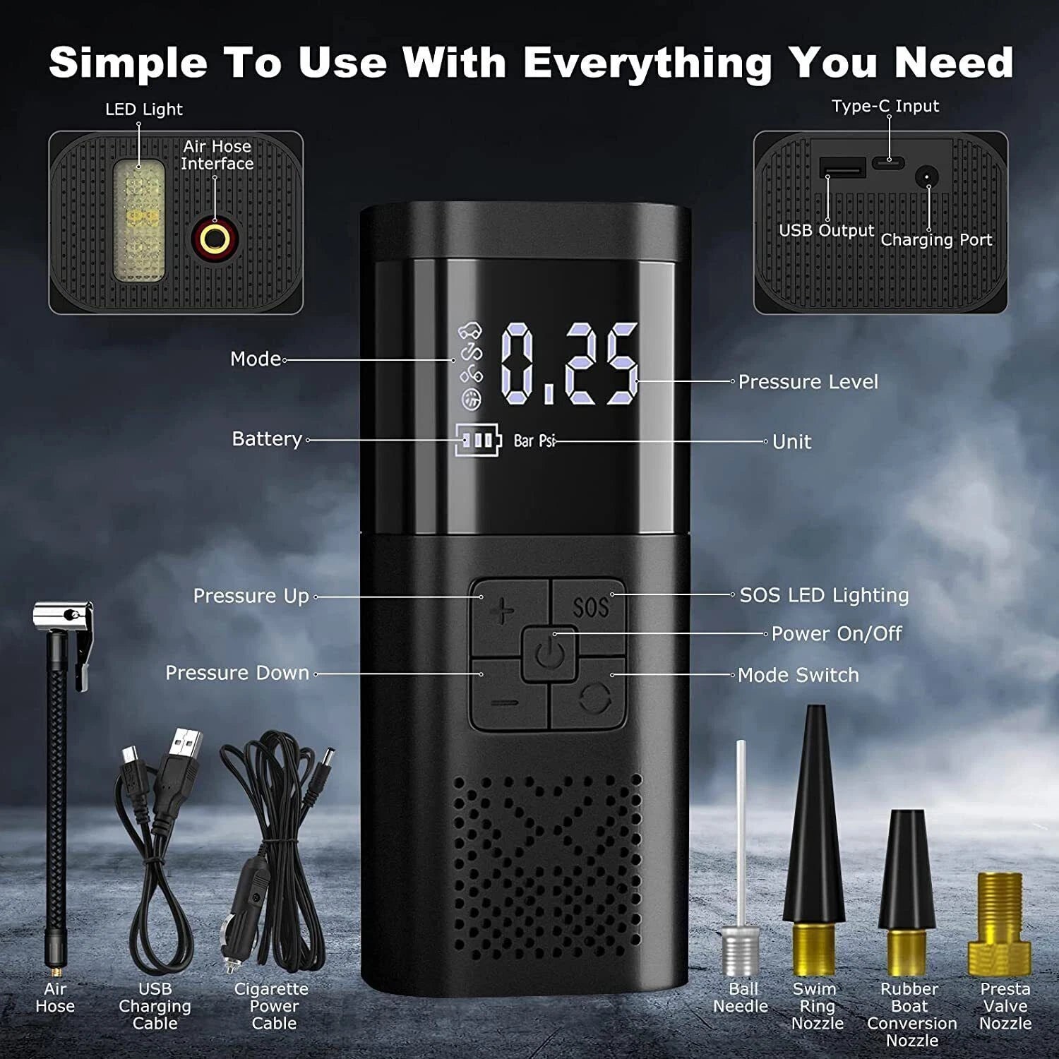 8000mAh Digital Tire Inflator Car Air Pump Compressor Electric Portable Auto 12V