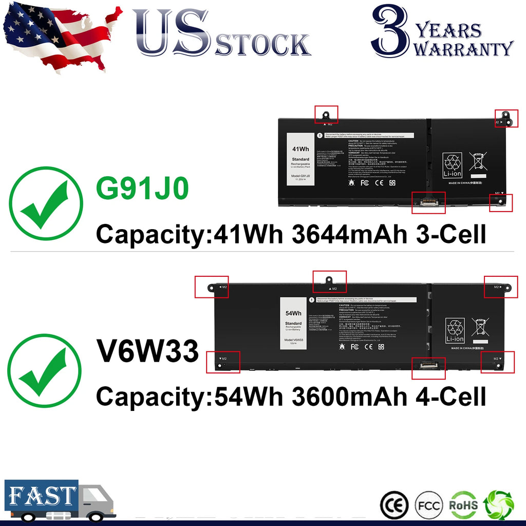 G91J0/V6W33 Battery For Dell Inspiron 3510 3511 3515 5310 5410 5418 5510 5515