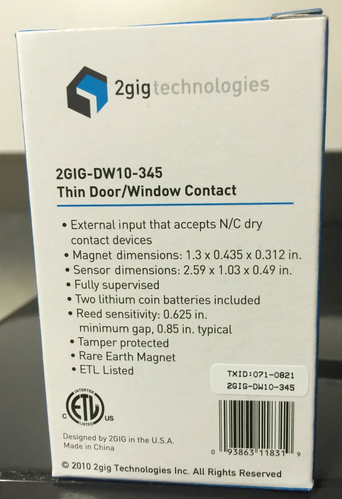 Brand New 2GIG 2GIG-DW10-345 Wireless Thin Door or Window Sensor, Battery Magnet