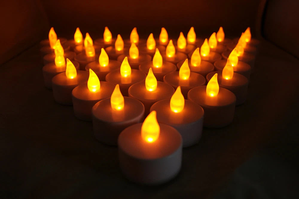Qty 36 Battery Operated, Flickering AMBER LED Tealights Tea Lights Flameless