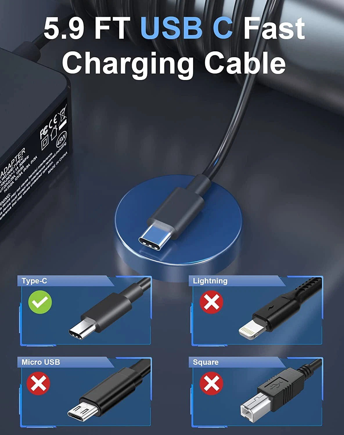 45W AC Adapter For Steam Deck Switch Charger Support PD Type-C Power Fast Charge