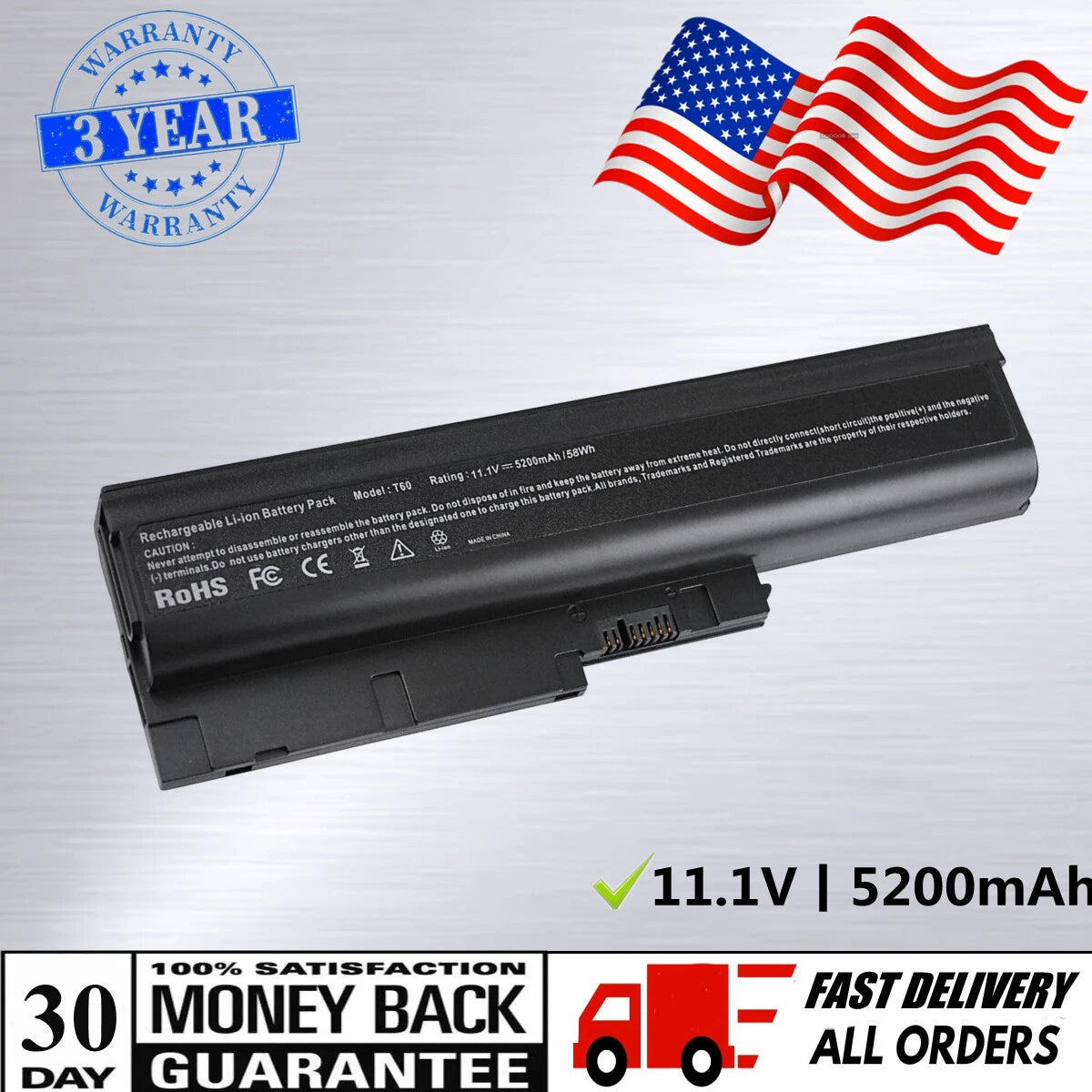 6 Cell Battery for IBM Lenovo Thinkpad T60 T61 R60 R61 R500 T500 W500 R61i T60p