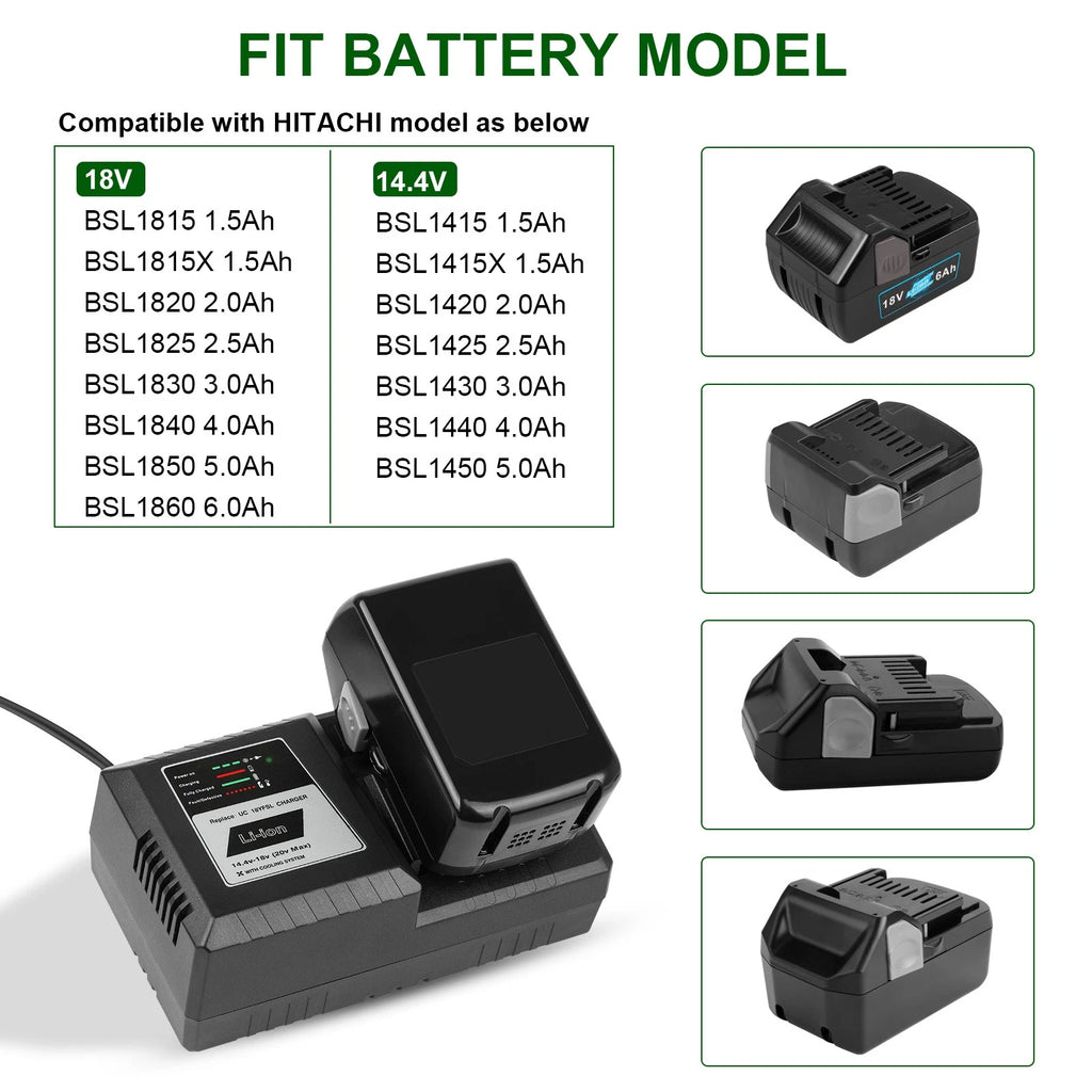 Battery Charger For Hitachi 14.4V- 18V Li-Ion UC18YFSL UC18YSL3 BSL1815 BSL1820