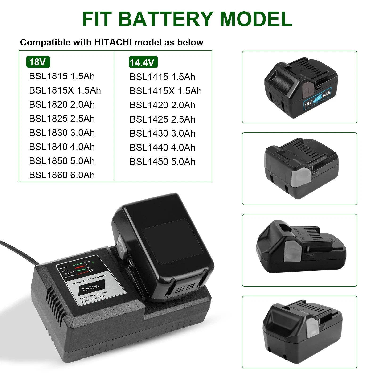 Battery Charger For Hitachi 14.4V- 18V Li-Ion UC18YFSL UC18YSL3 BSL1815 BSL1820