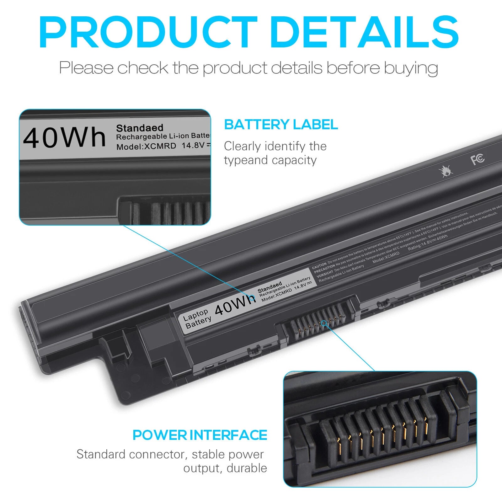 14.8V 40WH XCMRD Battery For Dell Inspiron 15R-5521 15 3521 14 N3421 5421 PC F