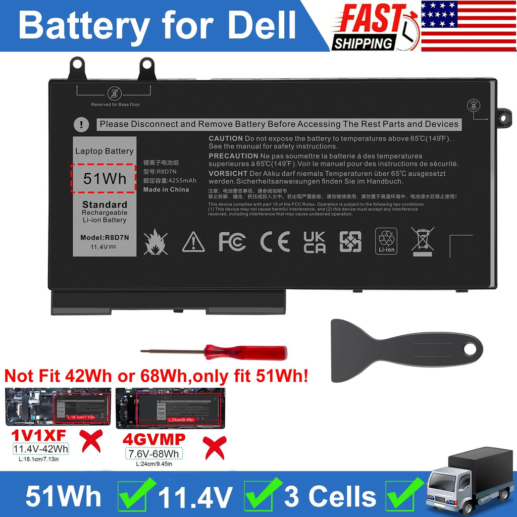 R8D7N Laptop Battery for Dell Latitude 5400 5410 5500 5510 W8GMW 1V1XF P84F 51Wh