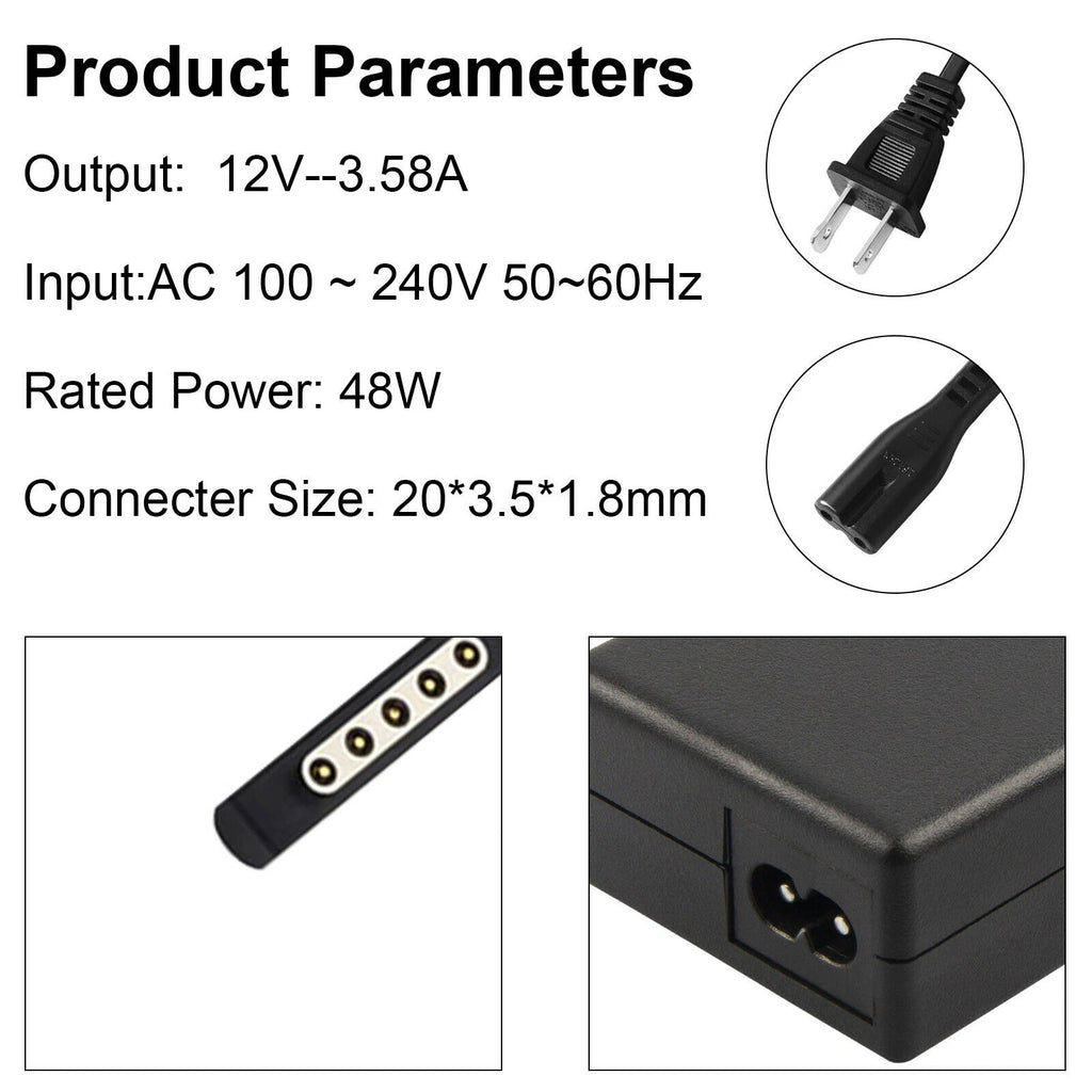 100% New For Surface Pro 1 Pro 2 1601 1536 RT Power Adapter Charger 48W 12V 3.6A