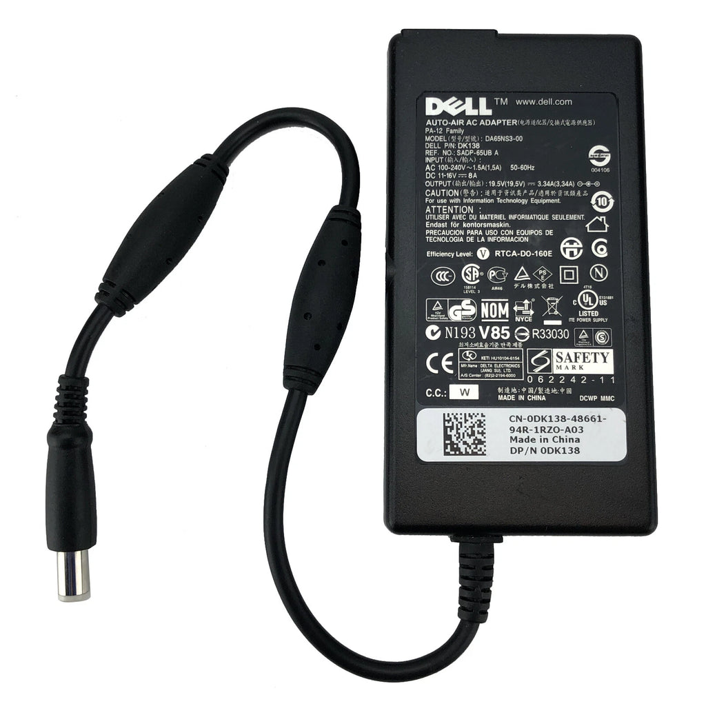 NEW Genuine Dell Slim Auto Air AC Adapter 19.5V 3.34A DA65NS3-00 Charger 7.4mm