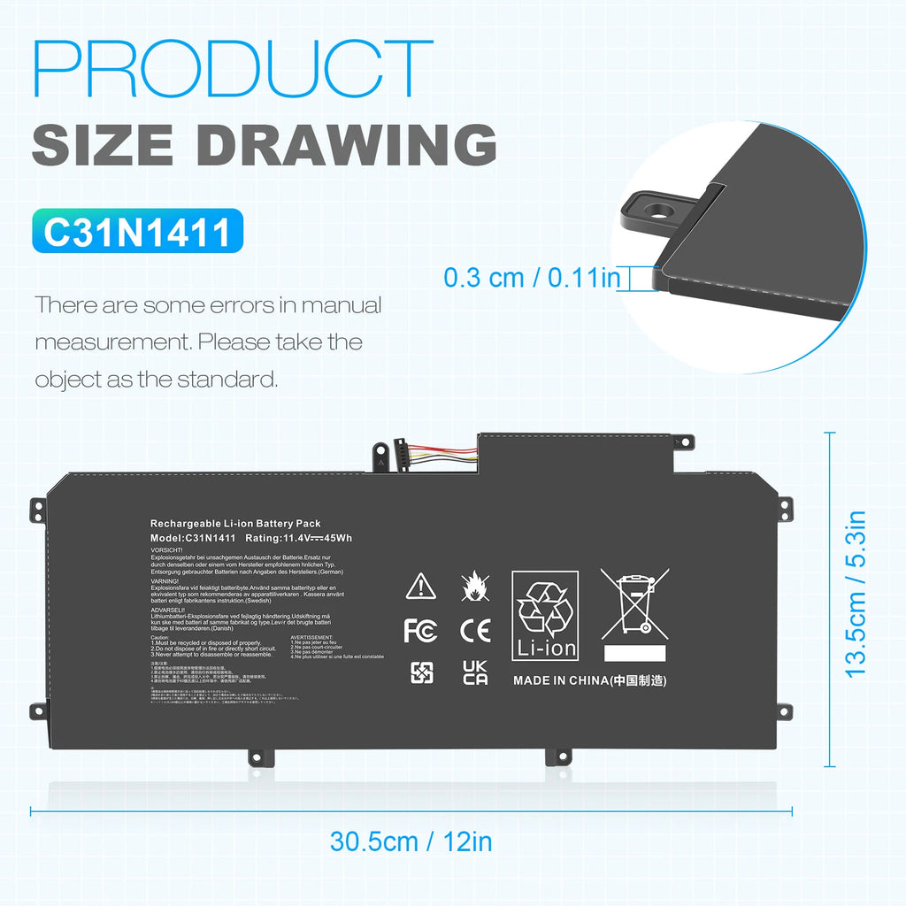 Battery for ASUS ZenBook UX305 UX305F UX305FA UX305C UX305CA U305LA C31N1411