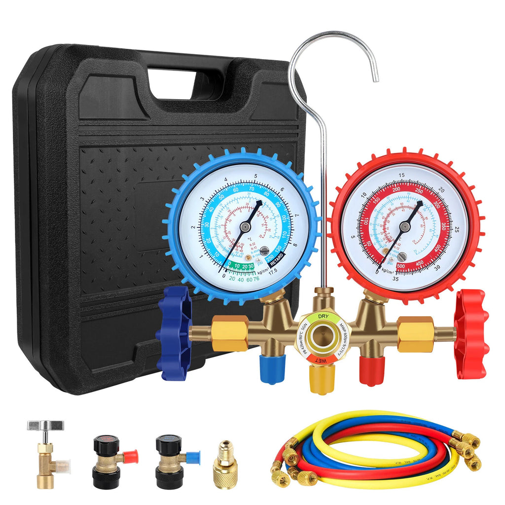 AC Manifold Gauge Set 3-Way Fit R134A R22 R12 R502 Refrigeration Charging Kits