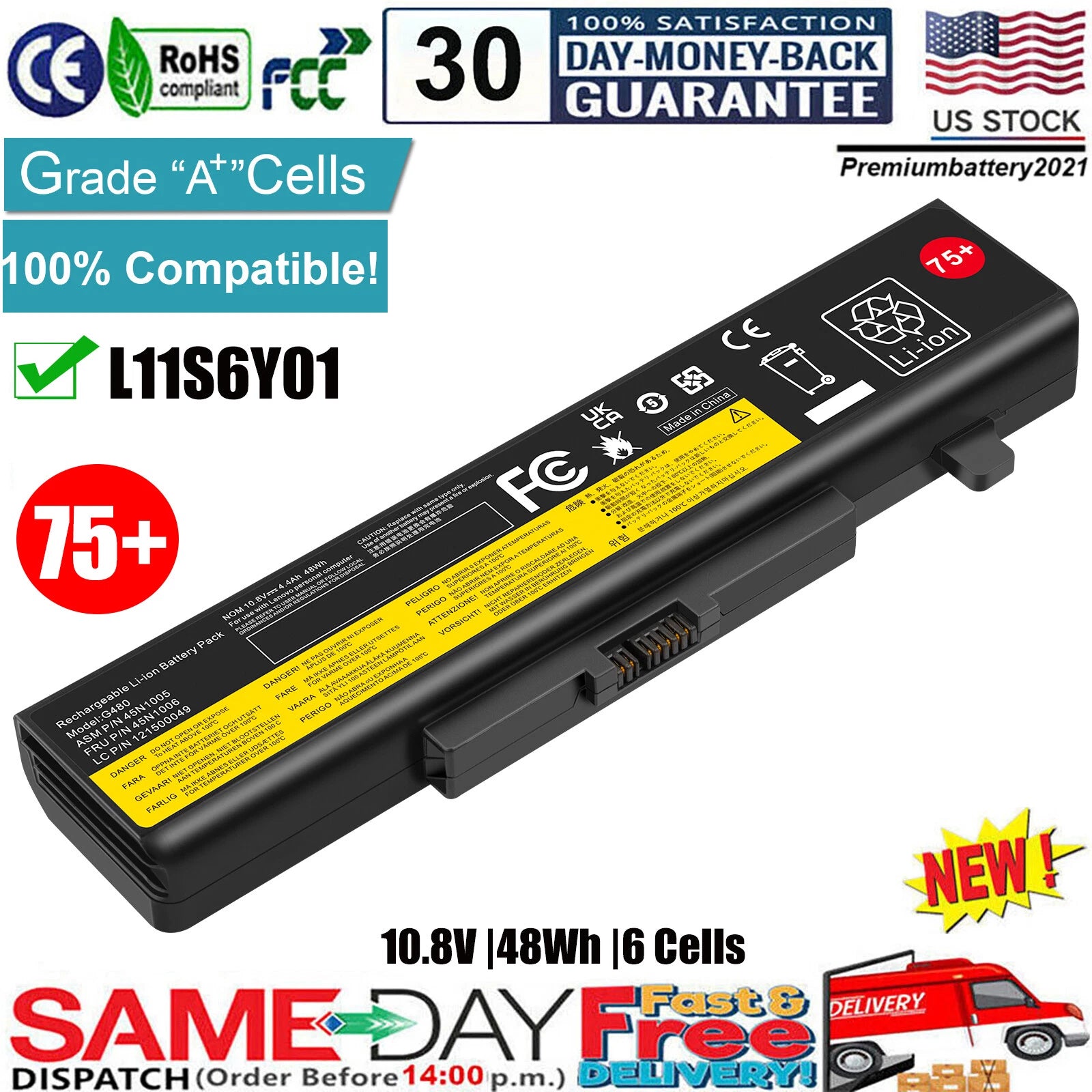 L11S6Y01 Battery for Lenovo IdeaPad Z480 Z380 Y480 Y580 G580 G480 G585 Z580 US