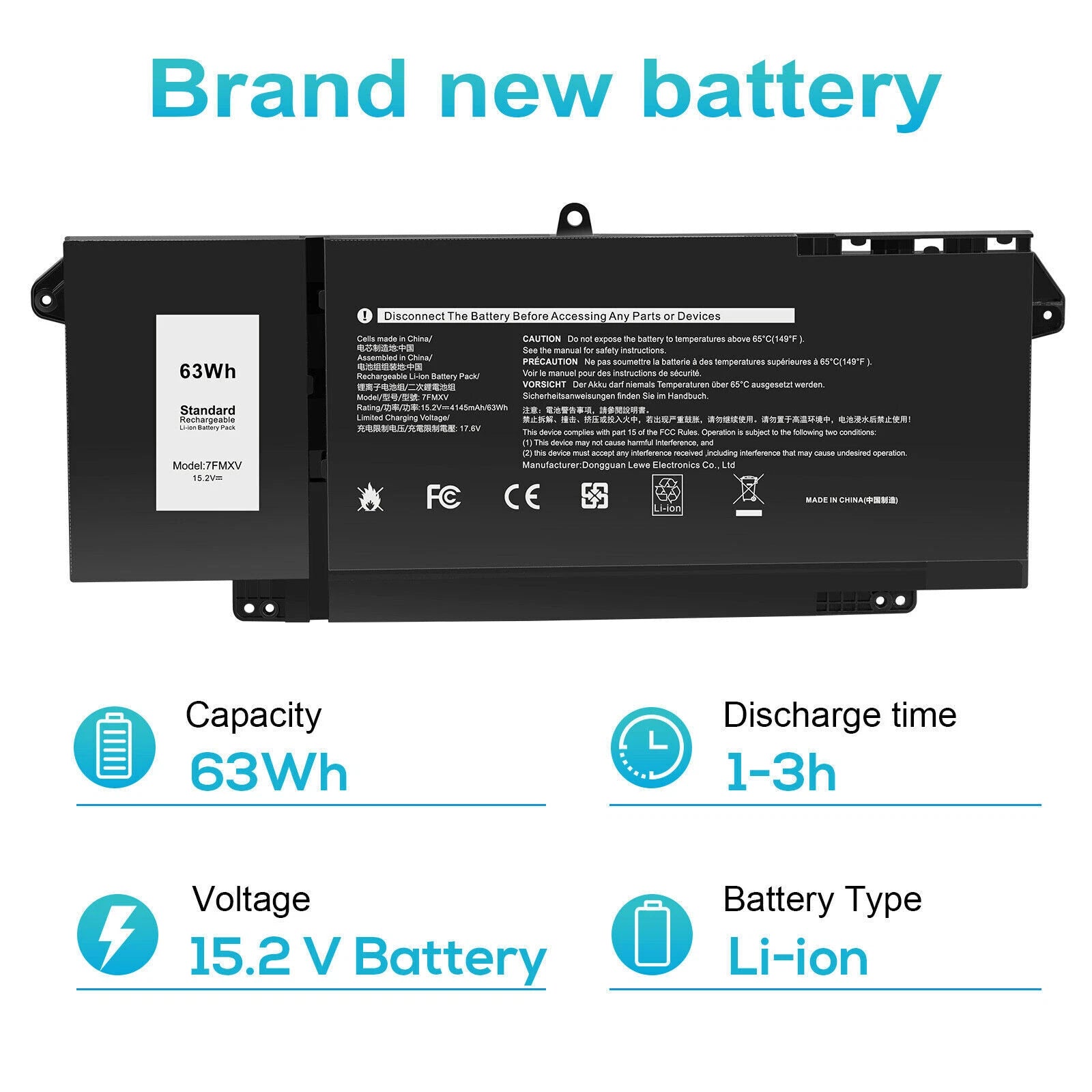 7FMXV 15.2V 63Wh Battery for Dell Latitude 5320 7320 7420 7520 TN2GY 9JM71