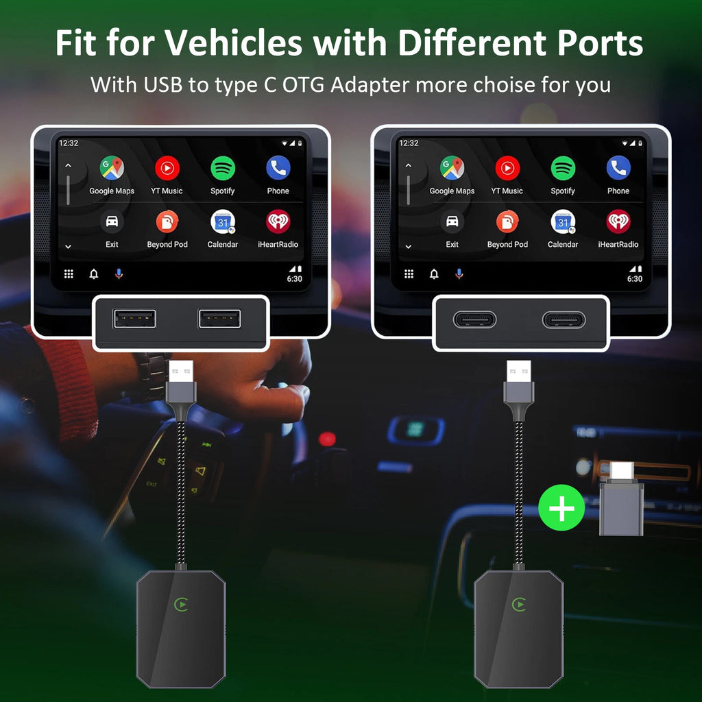 2 in 1 Android Auto Wireless Adapter & Wireless CarPlay Adapter Plug & Play Car