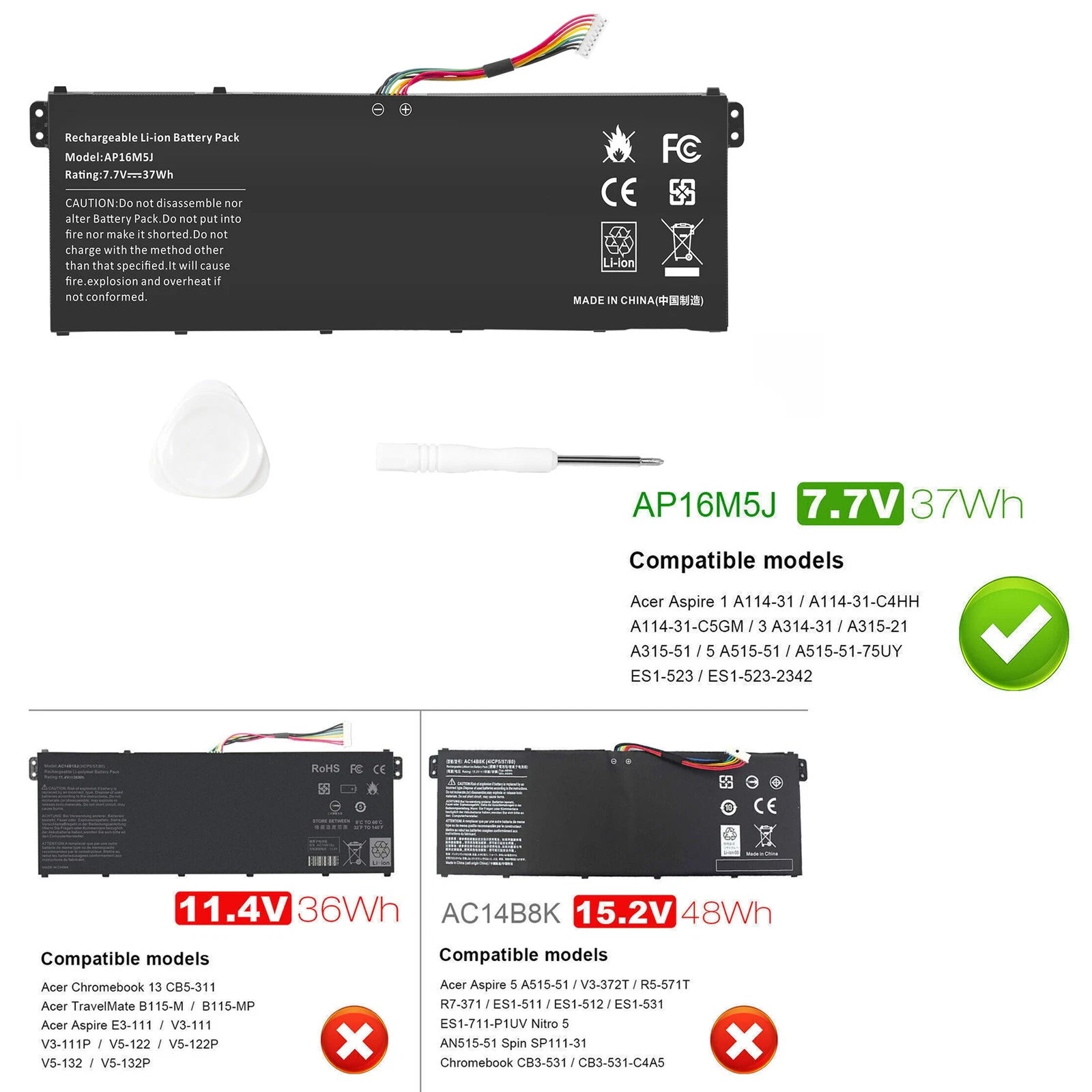 Replace Battery For Acer Aspire 3 A314-31 A315-21 A315-31 AP16M5J KT.00205.004