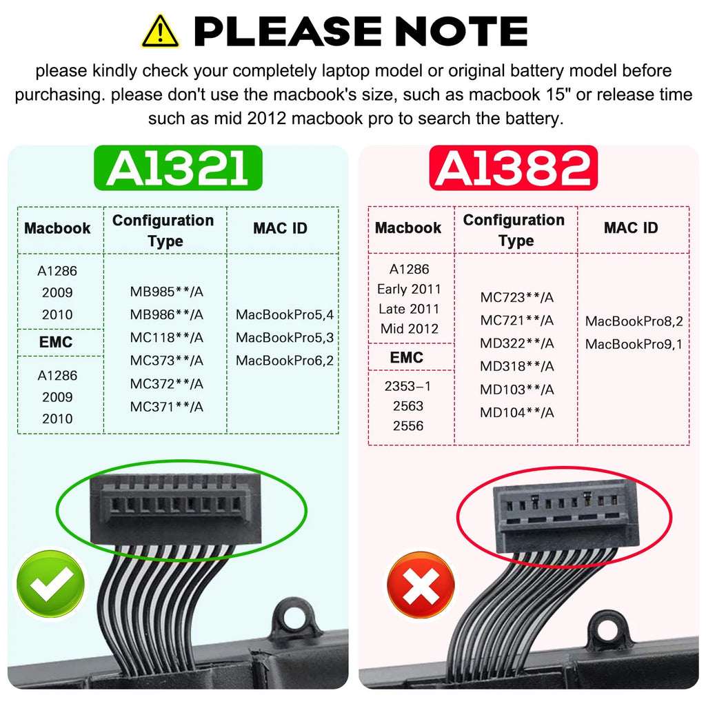 A1321 Battery for Apple Macbook Pro 15 inch A1286 ( Mid 2009 2010) MC372LL/A