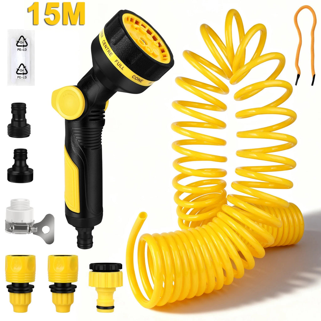 Coil Hose Water Hoses Coiled Boat Hose Retractable With Spray Nozzle 10 Modes