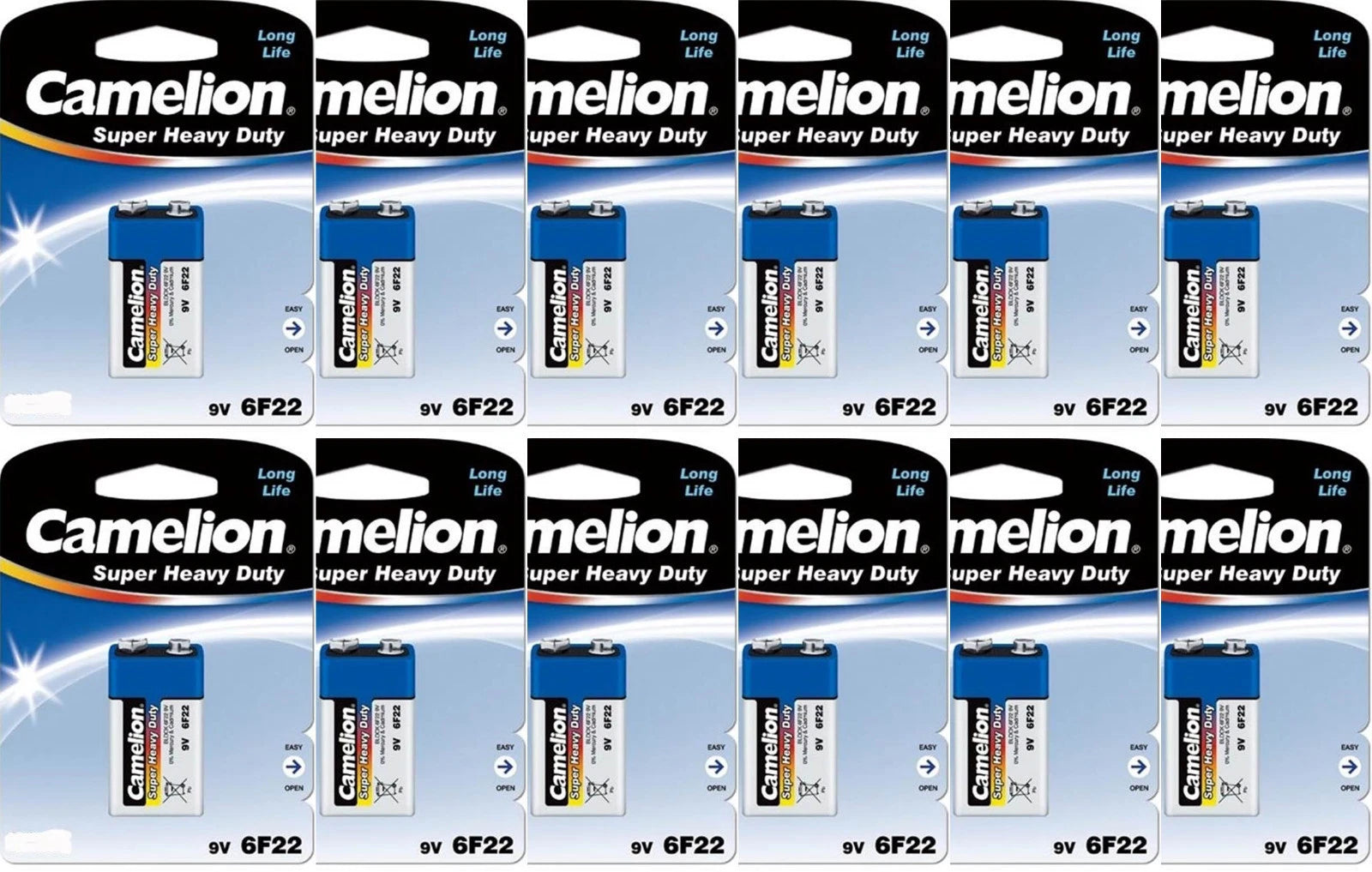 12 Camelion Heavy Duty 9v 9 Volt Batteries