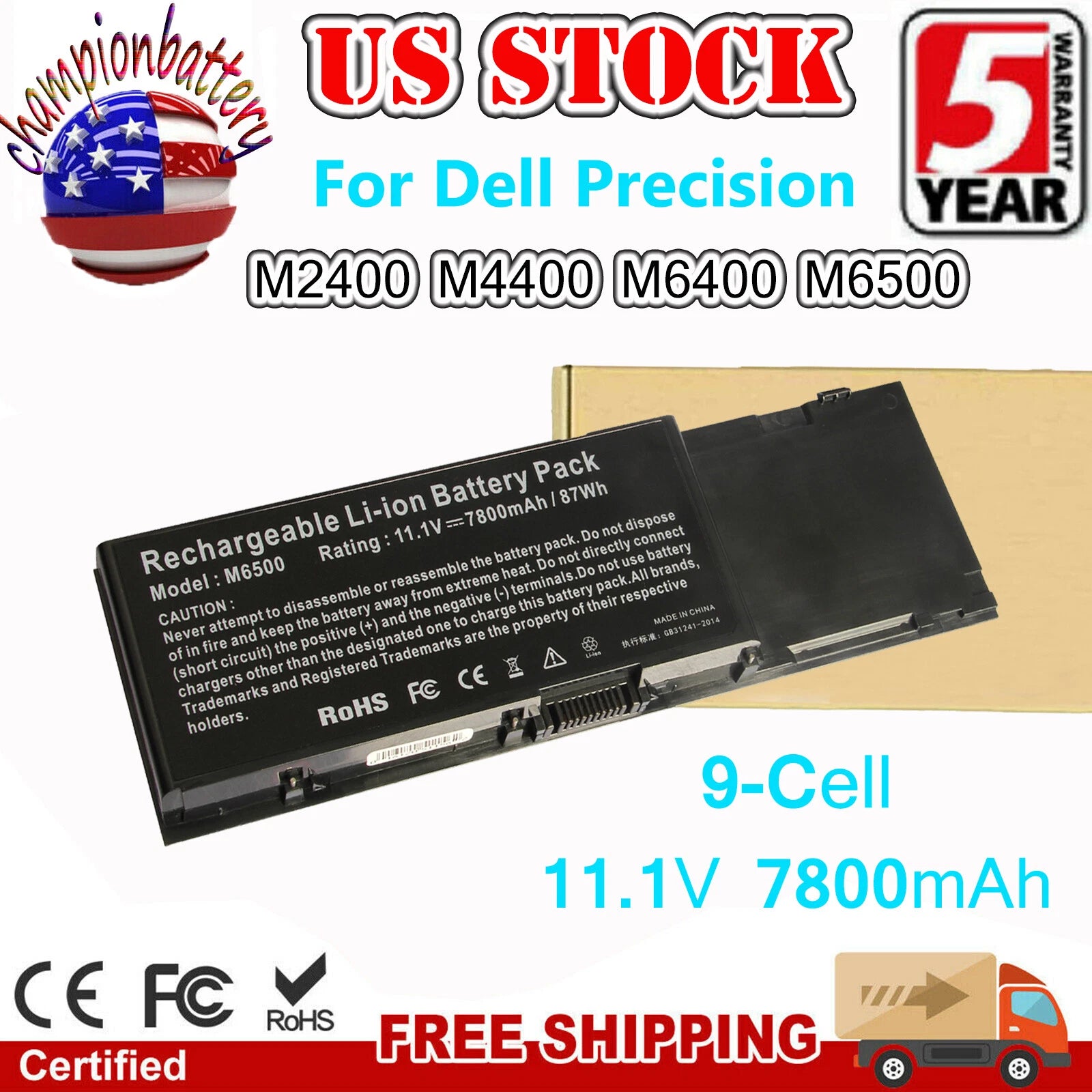 Laptop Battery For Dell Precision M6400 M6500 312-0873 G102C KR854 8M039 J012F