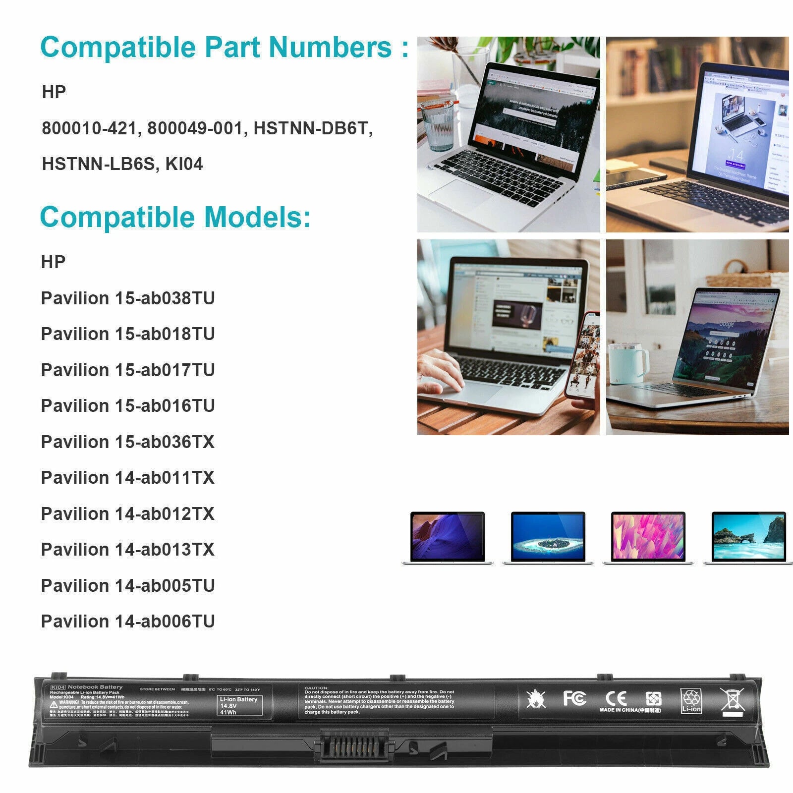 KI04 Battery For HP Pavilion 14/15/17-AB000 HSTNN-LB6S/DB6T 800049-001
