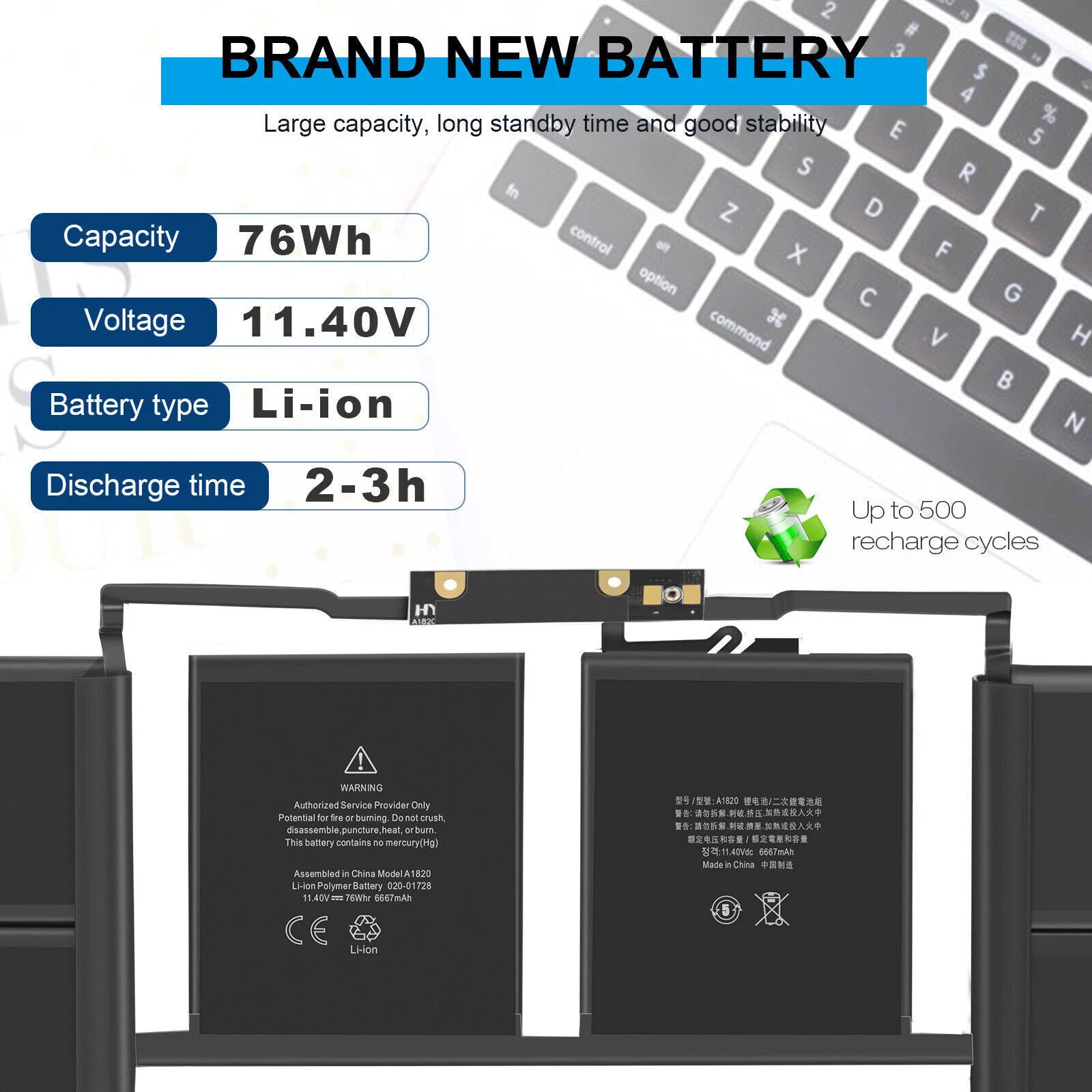 A1820 Battery for Apple Macbook Pro 15" A1707 Late 2016 Mid 2017 EMC 3162 76Wh