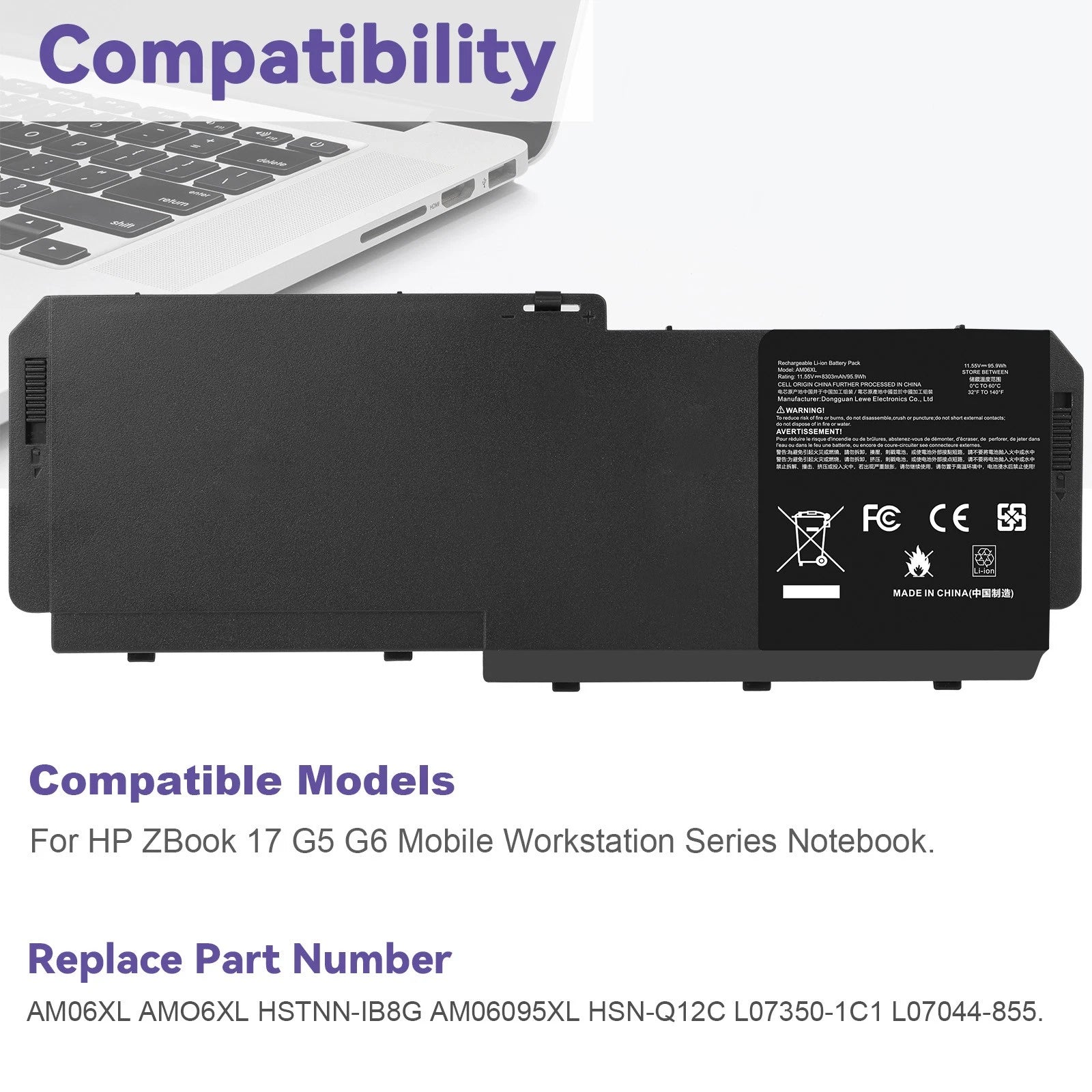 Battery AM06XL For HP ZBook 17 G5 G6 L07044-855 L07350-1C1 HSN-Q12C 11.55V 95.9W
