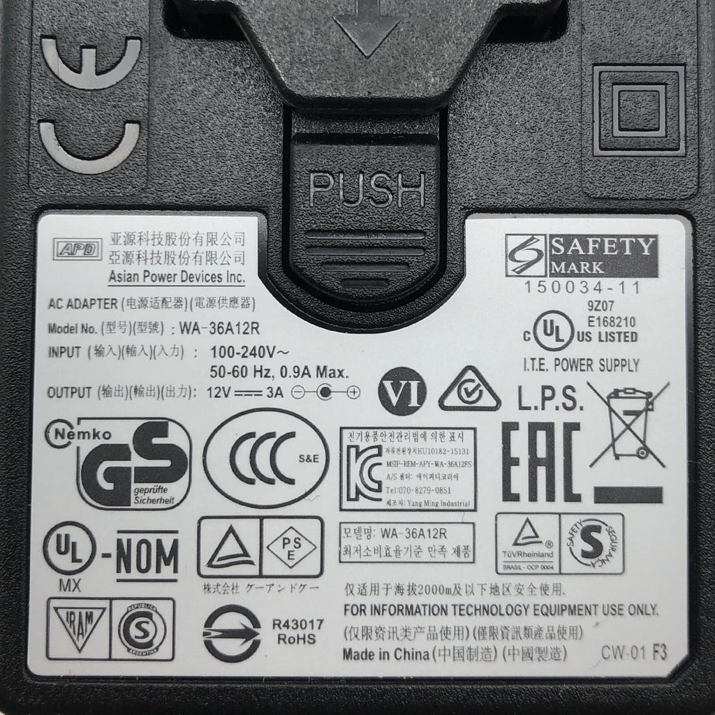 NEW Original APD WA-36A12R Wall Plug-In AC Adapter WA-36A12 12V 3A Power Charger