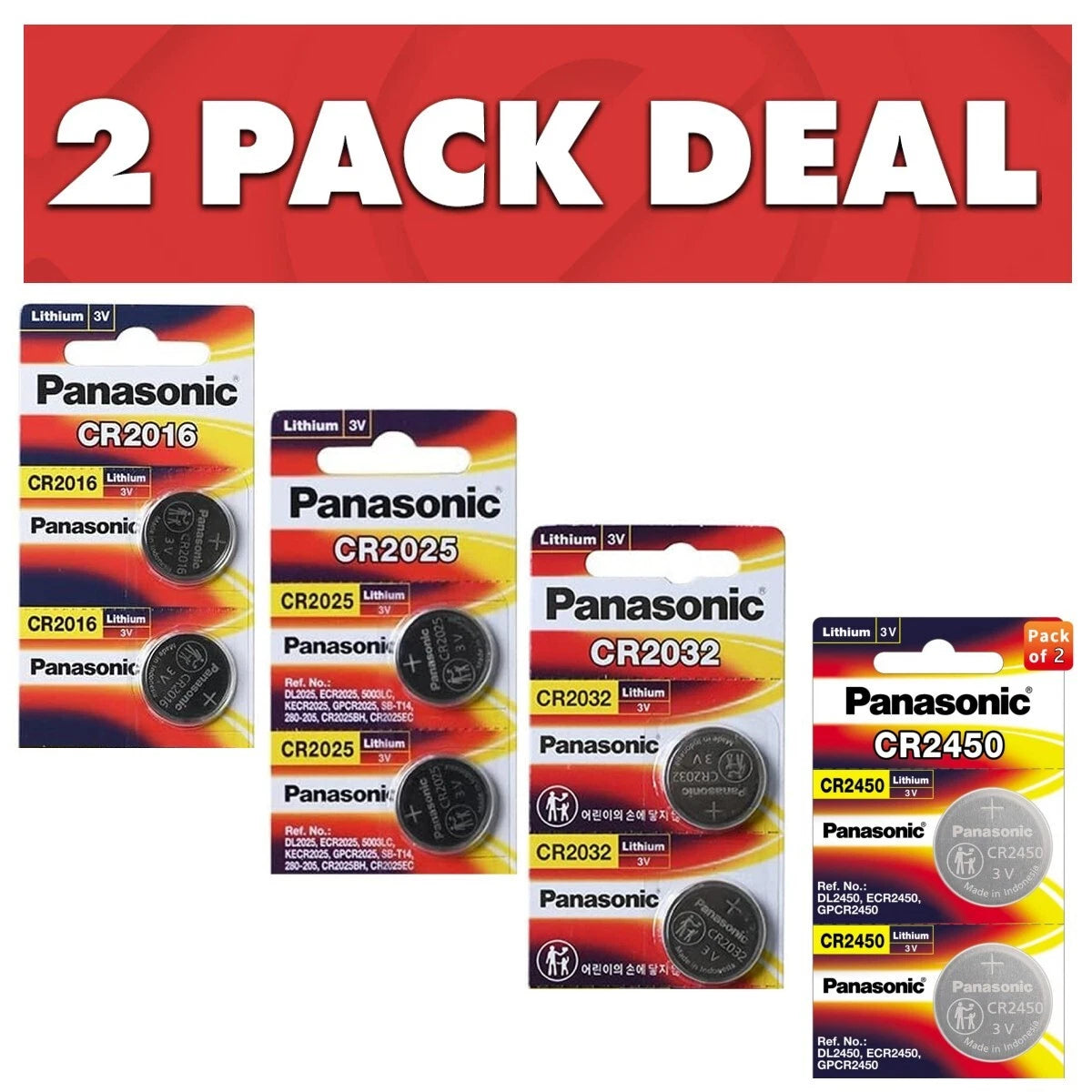 2 pcs New Panasonic CR2016 / CR2025 / CR2032 /CR2450 3V LITHIUM BATTERY Exp 2033