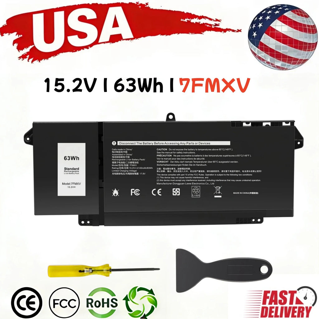 7FMXV Battery For Dell Latitude 5320 7320 7420 7520 Series 9JM71 TN2GY 63Wh