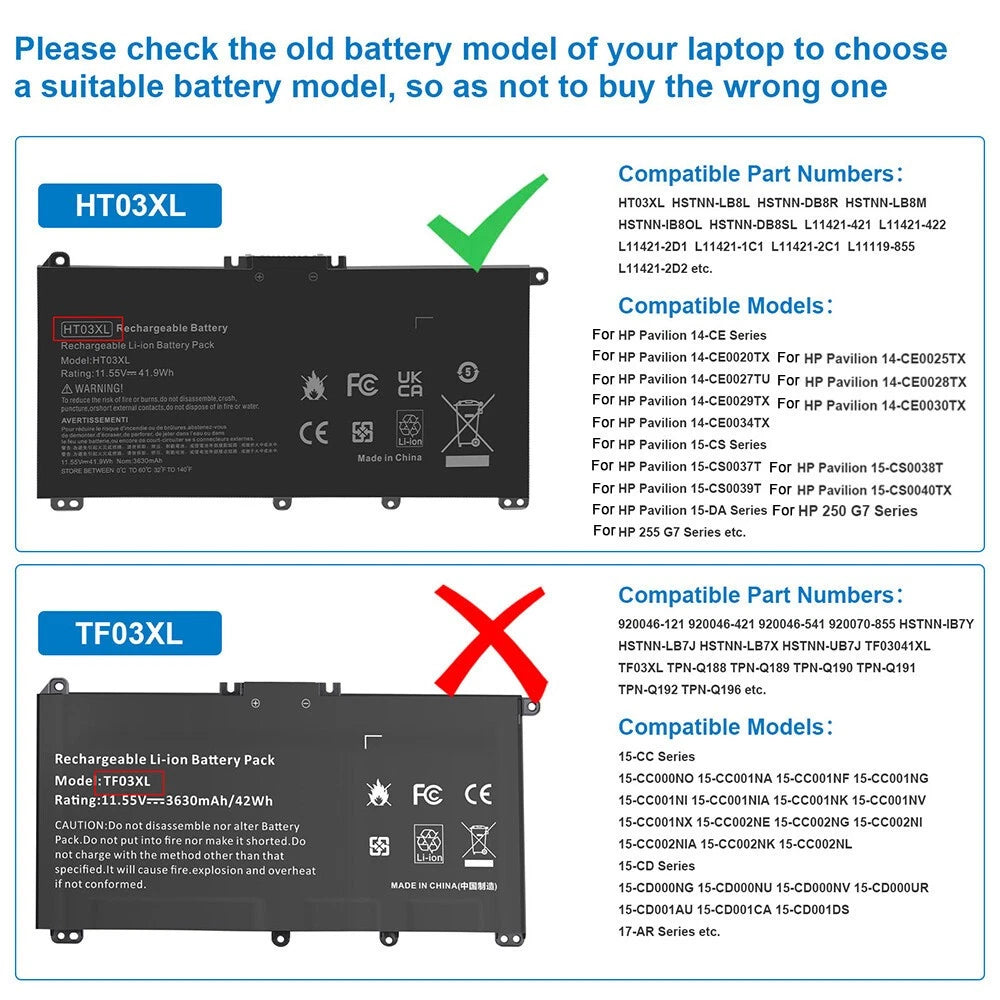 Battery HT03XL L11119-855 For HP Pavilion 15s-DU 15-CS 15-DB 15-DA 15-DW 41.9Wh