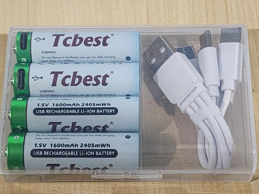 4 x AA Tcbest RECHARGEABLE Li-ion BATTERY USB-C CORD /CASE INCLUDED 2405mWh 1.5v