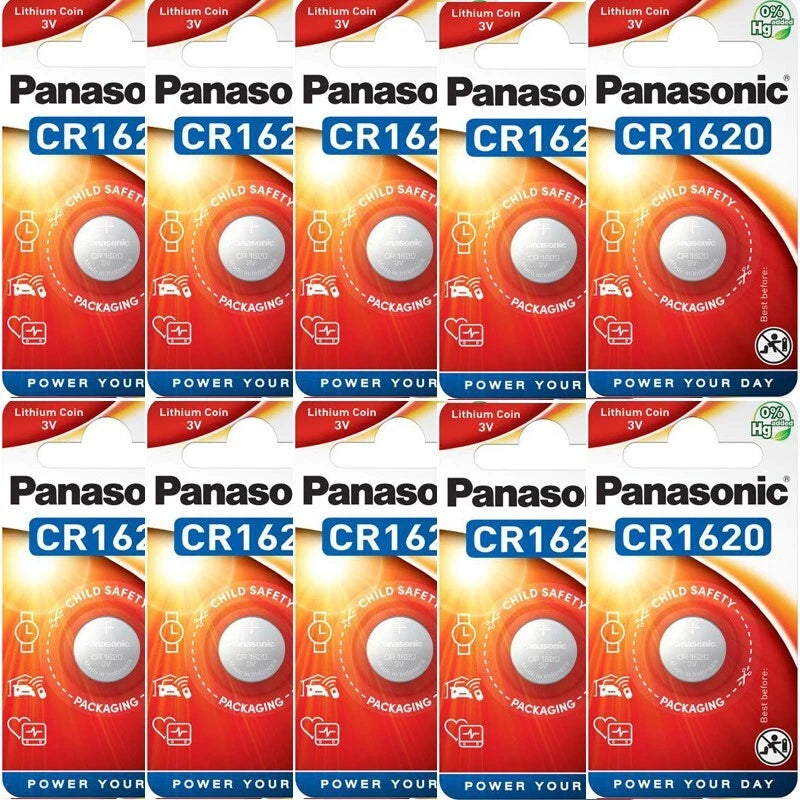 10 Pcs Panasonic CR1620 1620 Lithium 3V Coin Cell Battery