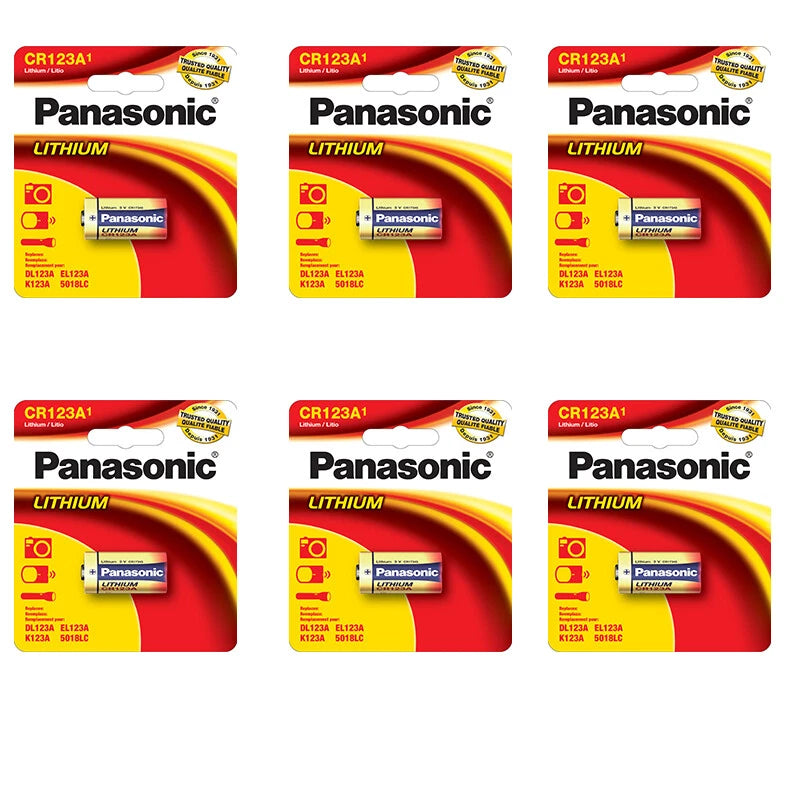 6 Pcs Panasonic 123 CR123A CR123 3V Lithium Batteries for Cameras, Flashlight