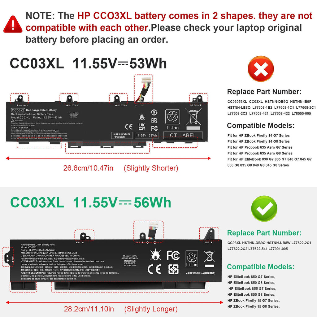 CC03XL 56Wh Battery For HP EliteBook 850 855 G7 G8 Firefly 15 G7 G8 L78555-005