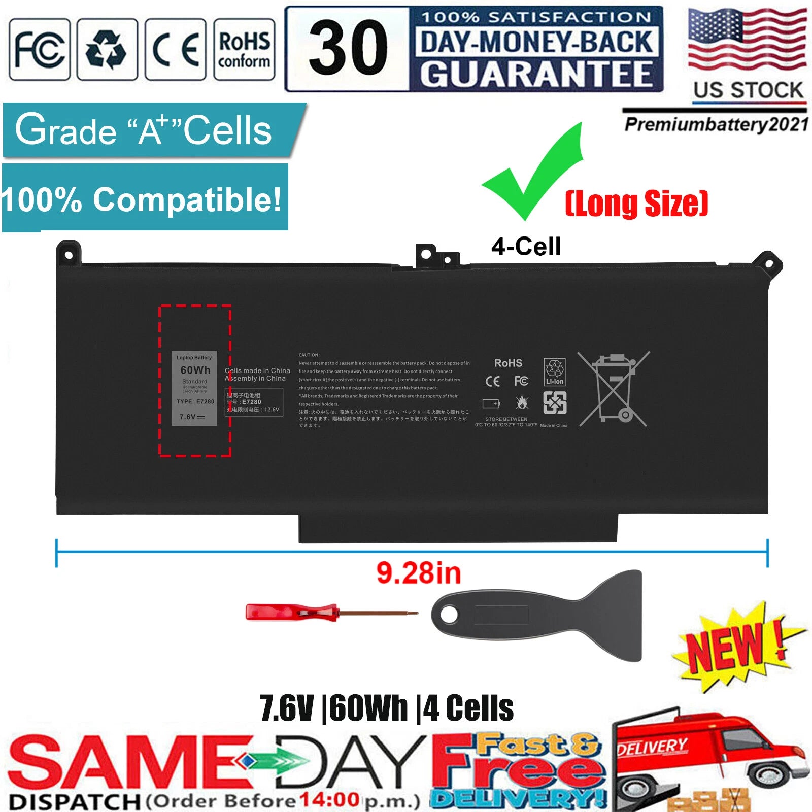 ?Laptop Battery for Dell Latitude 12 13 14 Series E7280 E7290 E7380 E7390 E7480