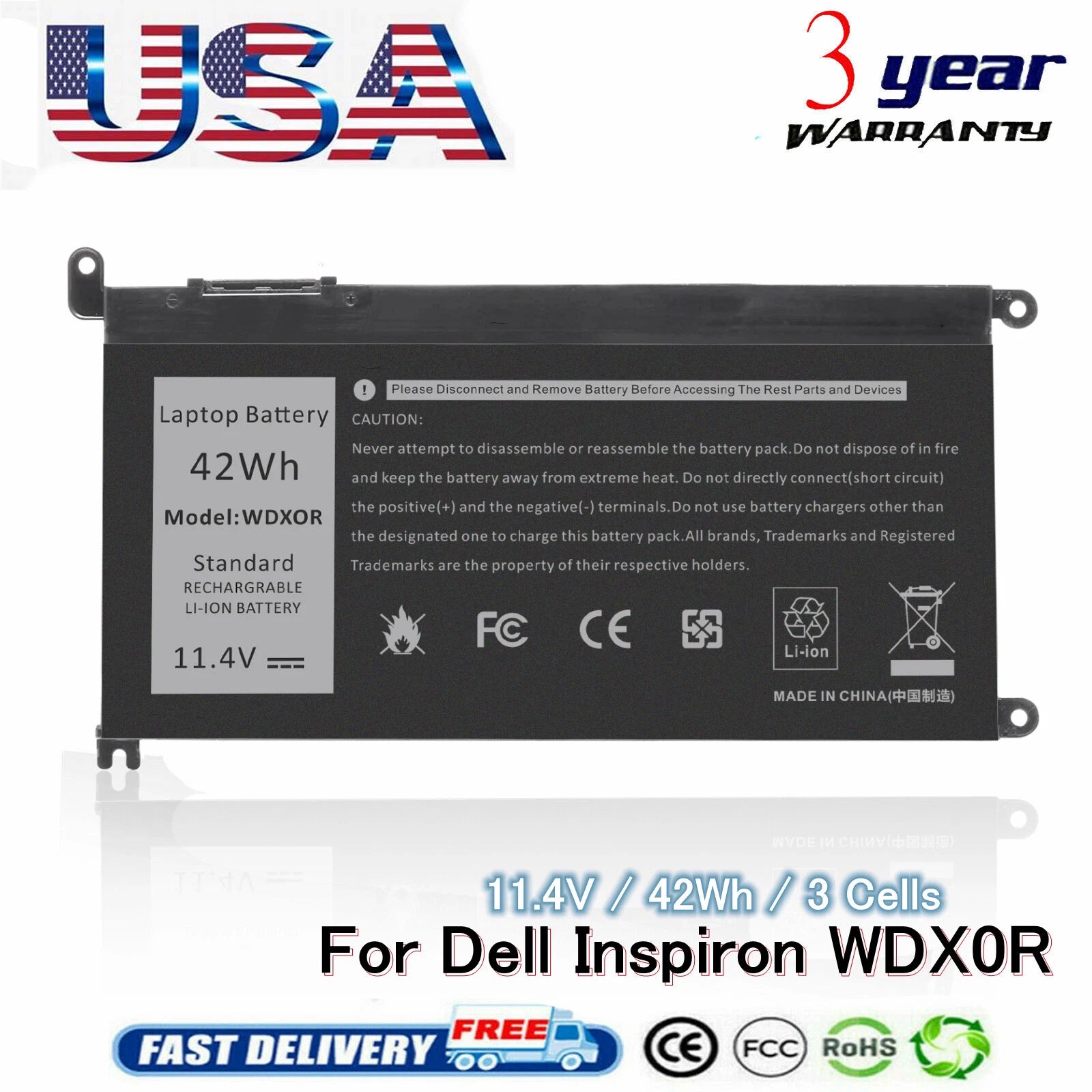 WDX0R Battery for Dell Inspiron 13 5379 5368 7378 15 5567 Latitude 3480 3580