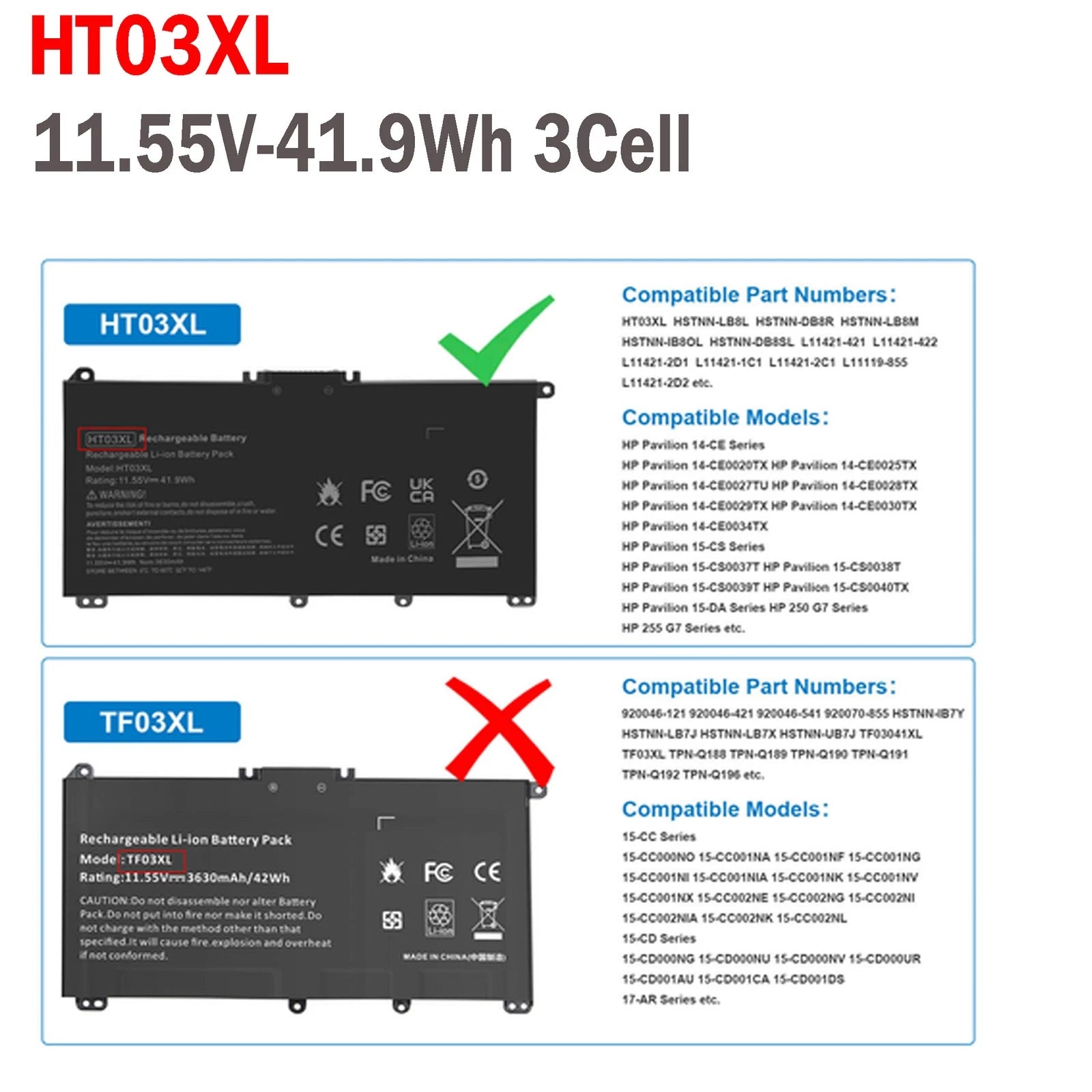 HT03XL Battery for HP Pavilion 15-CD 15-CS 15-DA L11421-422 HSTNN-LB8M L11119-85