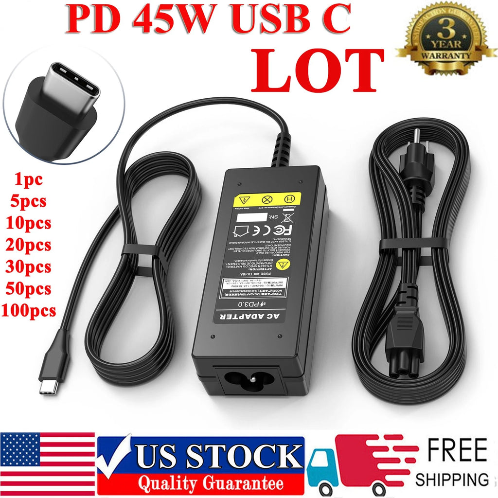 LOT 45W USB C Laptop Charger AC Power Adapter for HP,Dell,Acer,Lenovo Chromebook