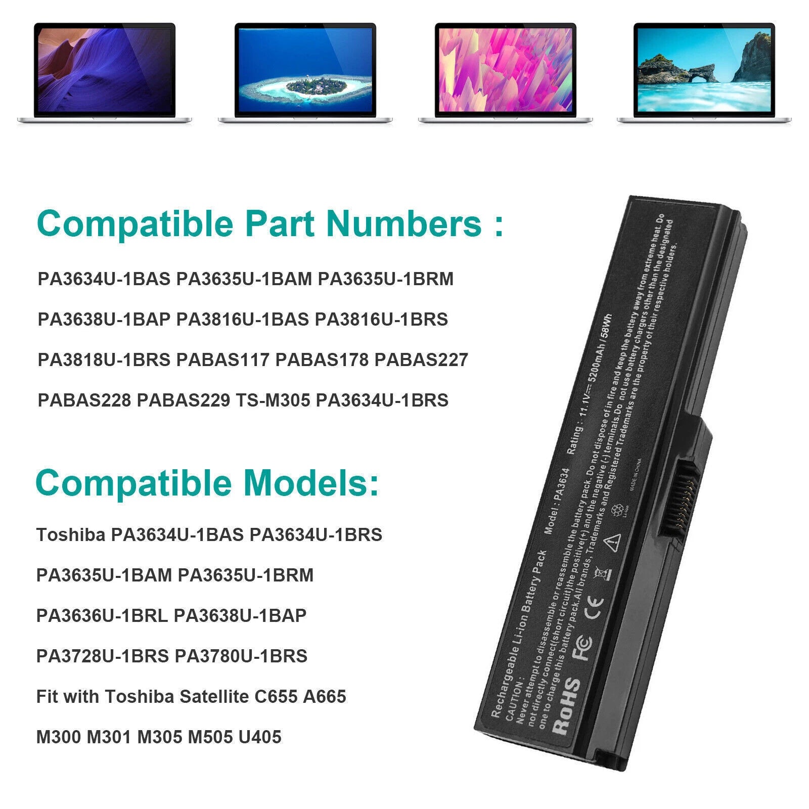 PA3634U-1BRS Battery for Toshiba Satellite Pro C600 L600 C655 A665 PA3634U-1BAS