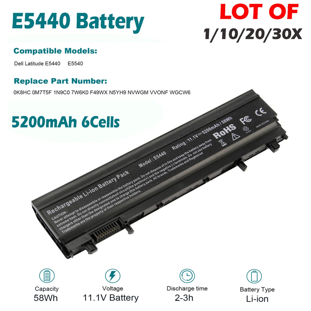 ??LOT 1-30x E5440 Battery For Dell Latitude E5540 VVONF NVWGM 0K8HC 0M7T5F 6Cell